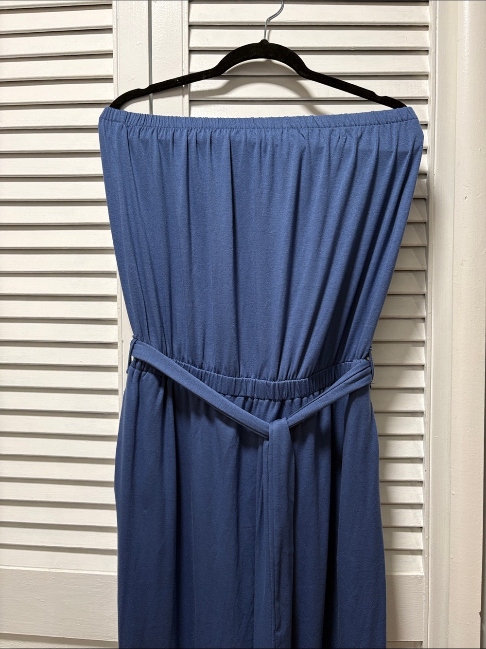 Strapless Slate Blue Jumpsuit with Waist Tie - Picture 2 of 5
